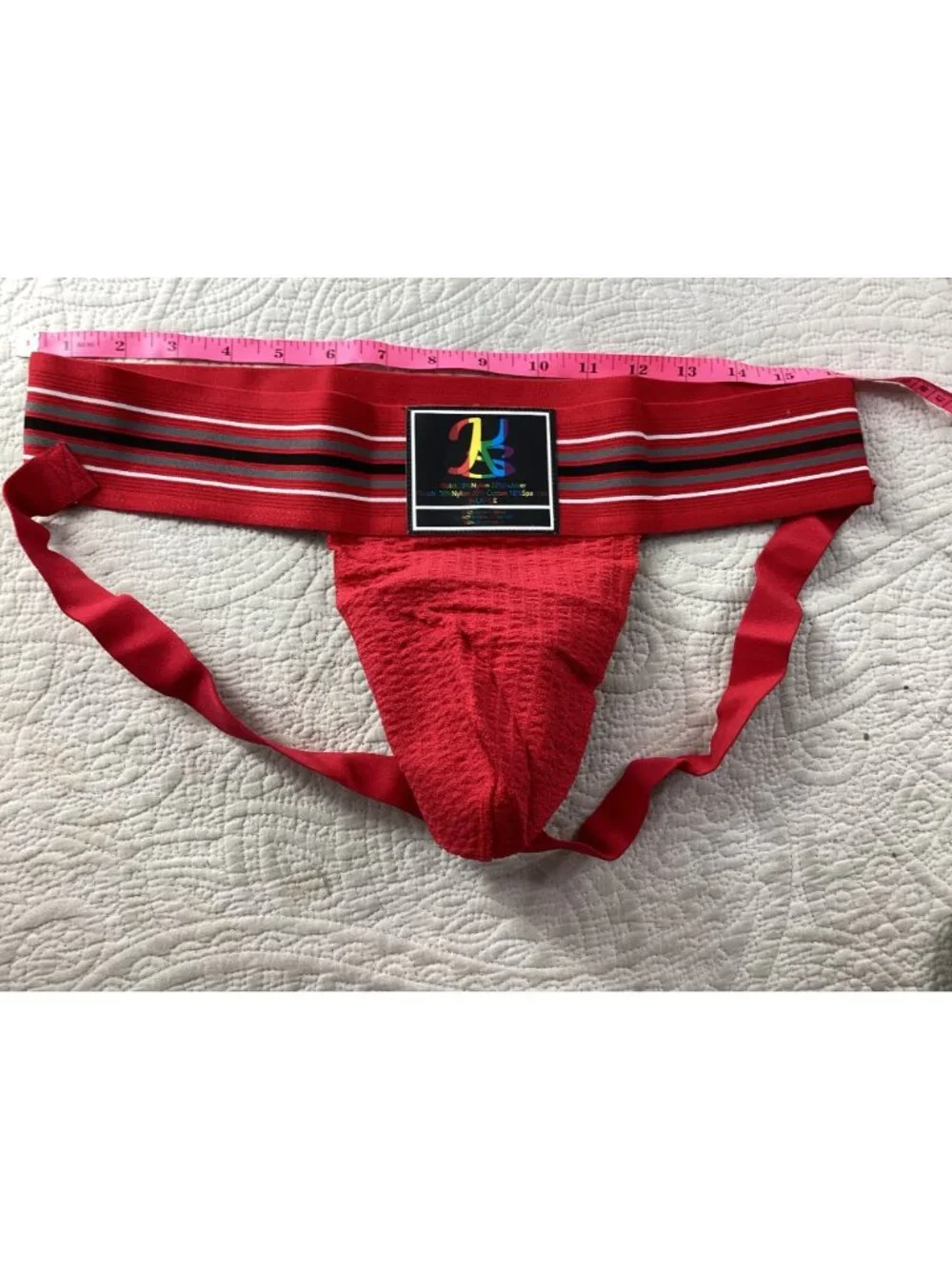 Mens Red Jockstrap*Striped Waistband Breathable Stretch Fabric*Gay*XL*NIP